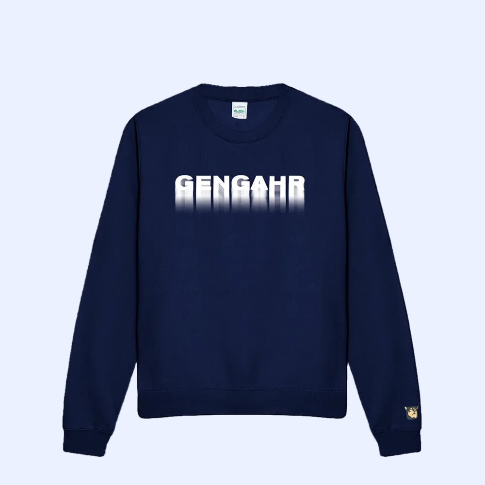 Gengahr navy crew neck sweatshirt with screen printed logo on chest